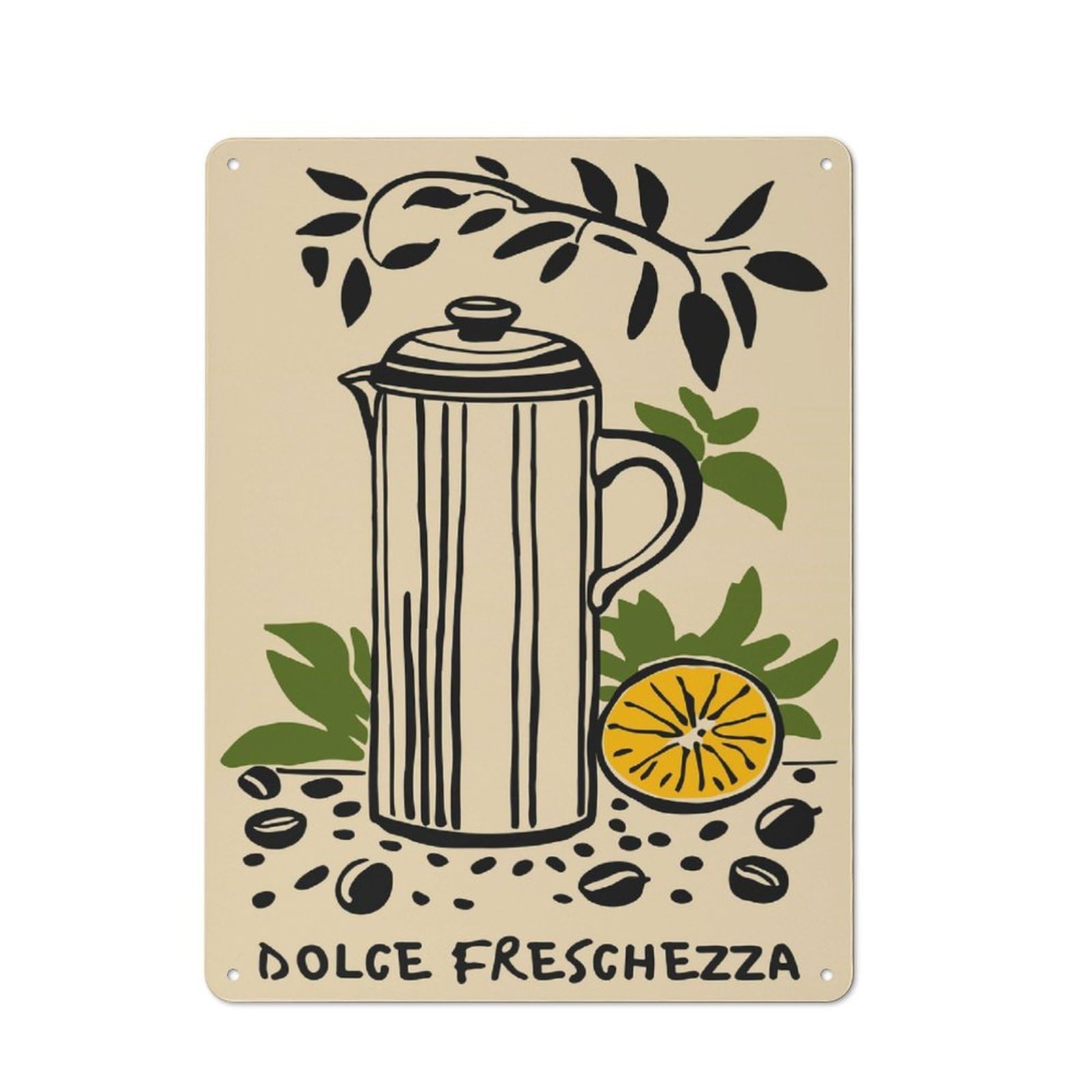 Junmoney Style-17 Dolce Freschezza Coffee Press Still Life Retro Metal Wall Decor 40X30cm, Vintage Metal Sign For Cafe, Pub, Workshop Or Home Bar