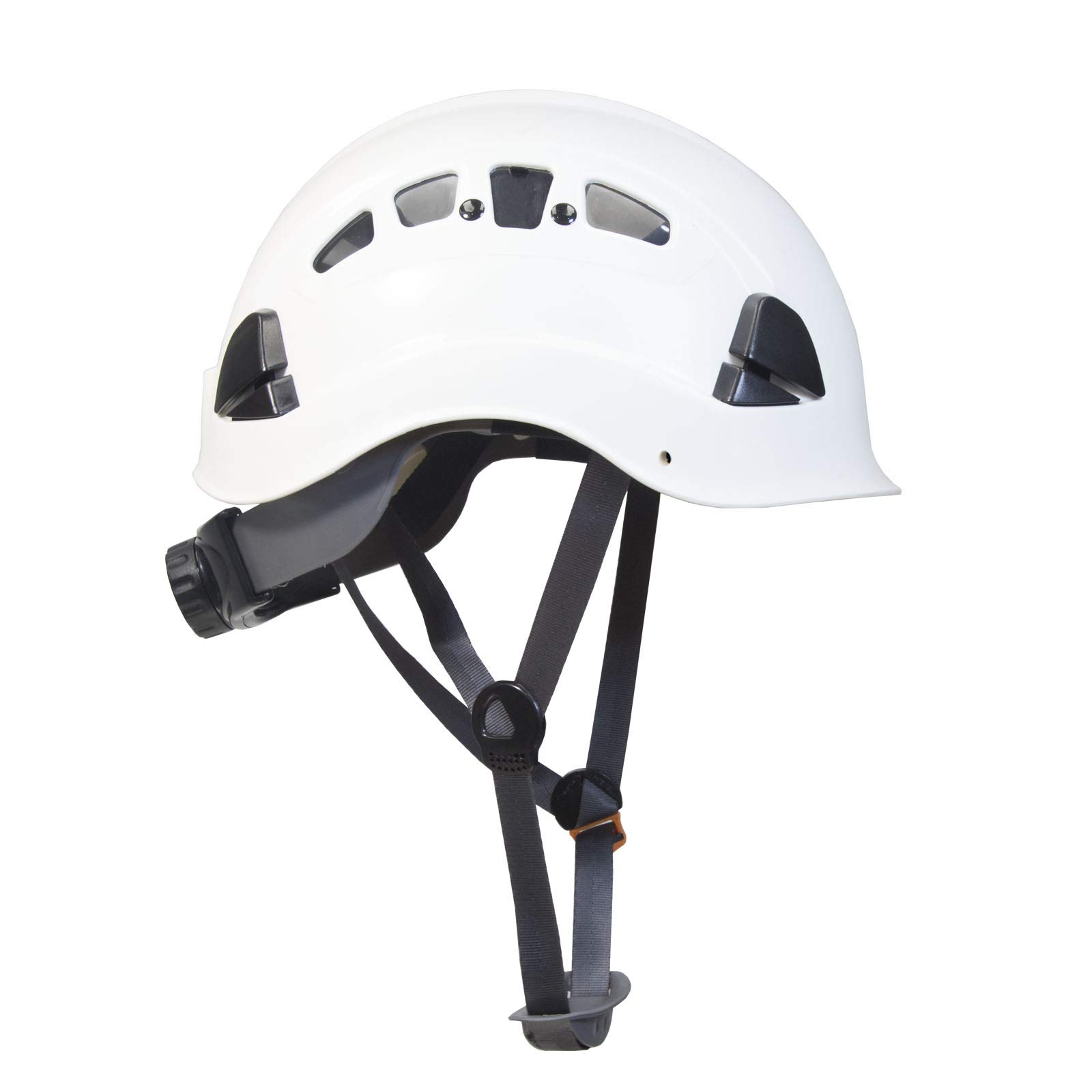 ŚOI firmy JORESTECH - ABS work-at-height and Rescue Hard Hat szczelinowy wentylowany kask z regulowaną grzechotką 6-punktowe zawieszenie ANSI Z89.1-14 (biały)