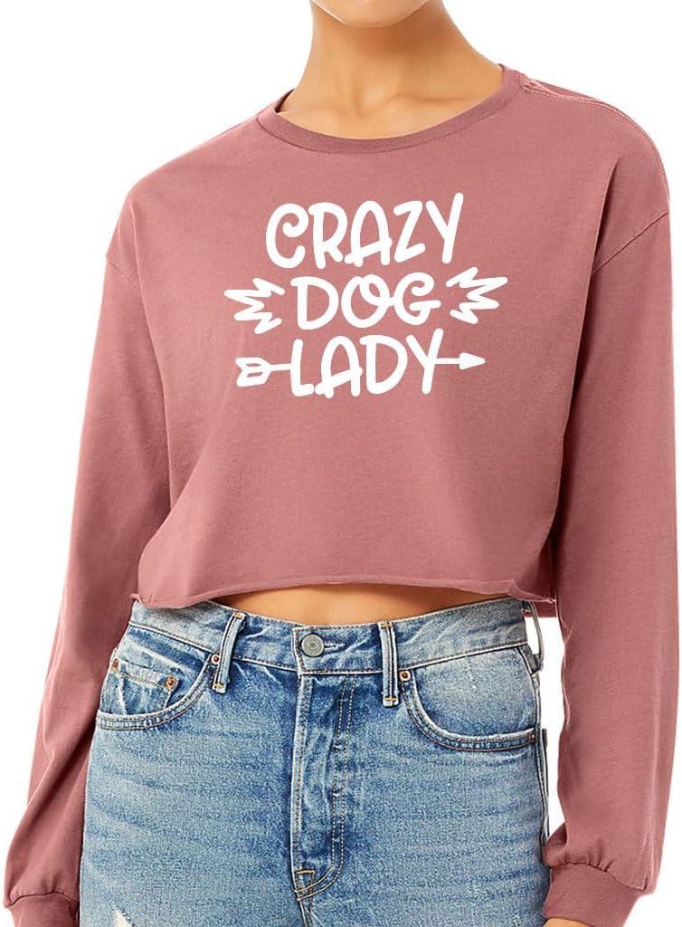 Dog Lover Cropped Long Sleeve T-Shirt - Funny Dog Owner Gift - Crazy Dog Lady Gift
