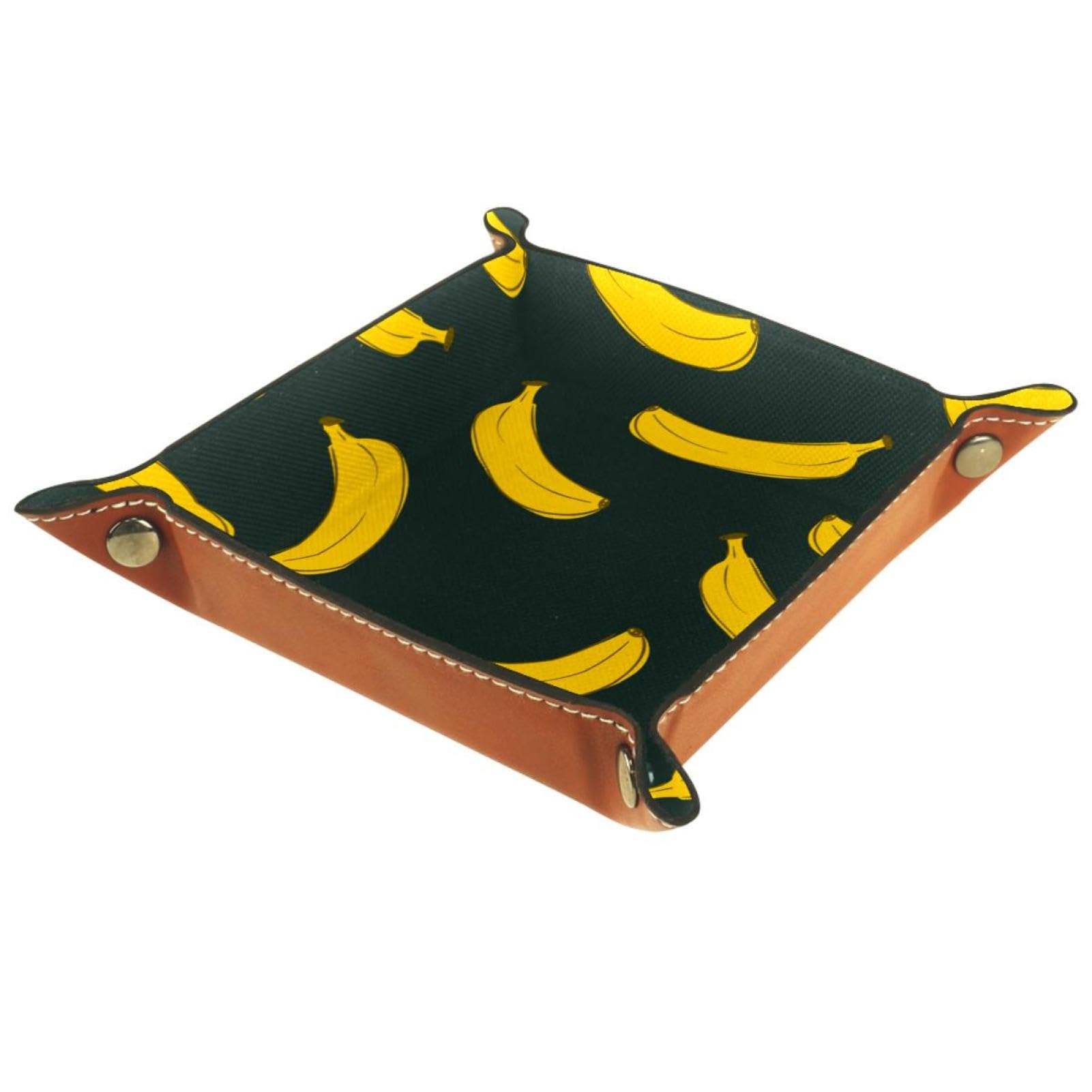 Generic Fruit Yellow Banana Folding Rolling Brown Leather Valet Catchall Organizer, Stylish Jewelry and Key Tray Storage Box, snh-001