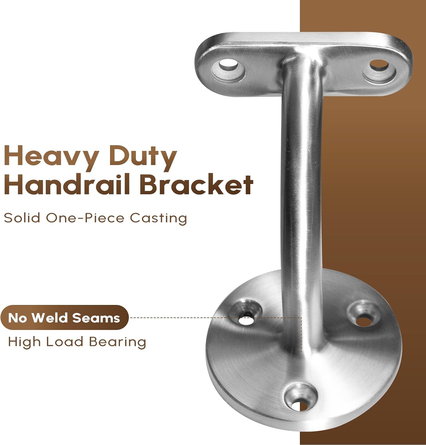 4 Pack 304 Stainless Steel Handrail Bracket for Indoor Stairs, Brushed Railing Brackets for Handrail, Wall Mount Hand Rail Bracket