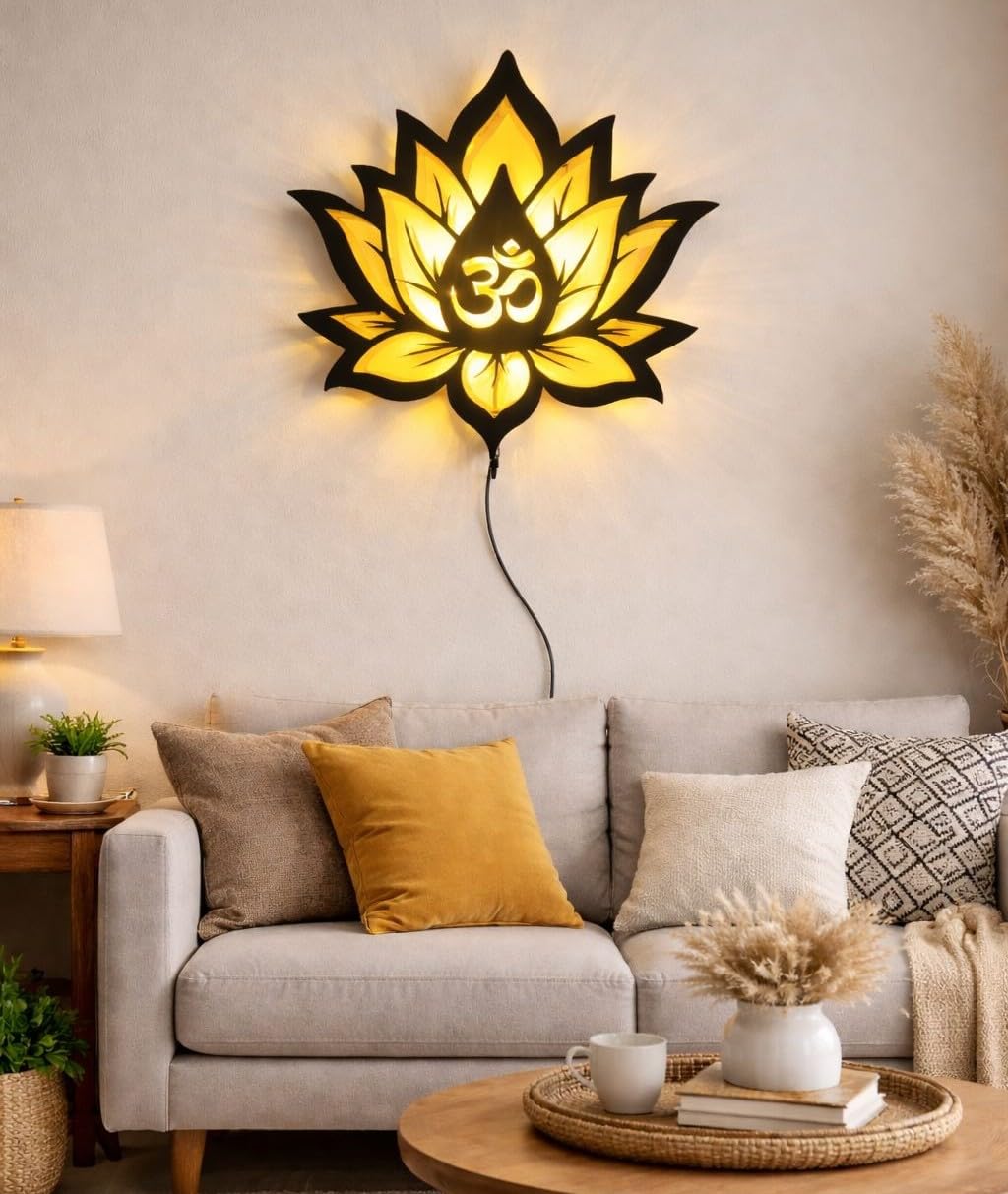 Navneet Creation Handcrafted Om Lotus Back Light Wall Decor | Spiritual Home & Living Room Wall Hanging | Home Decorative Items | Mandir, Meditation & Yoga Room Decor, Size 18x18 (3, 45, Centimeters, 45, Centimeters)-image-48