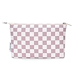 Narwey Small Checkered Makeup Bag for Purse Small Cosmetic Bag Women Travel Makeup Pouch Zipper Pouch (Dusty Rose Checkerboard)