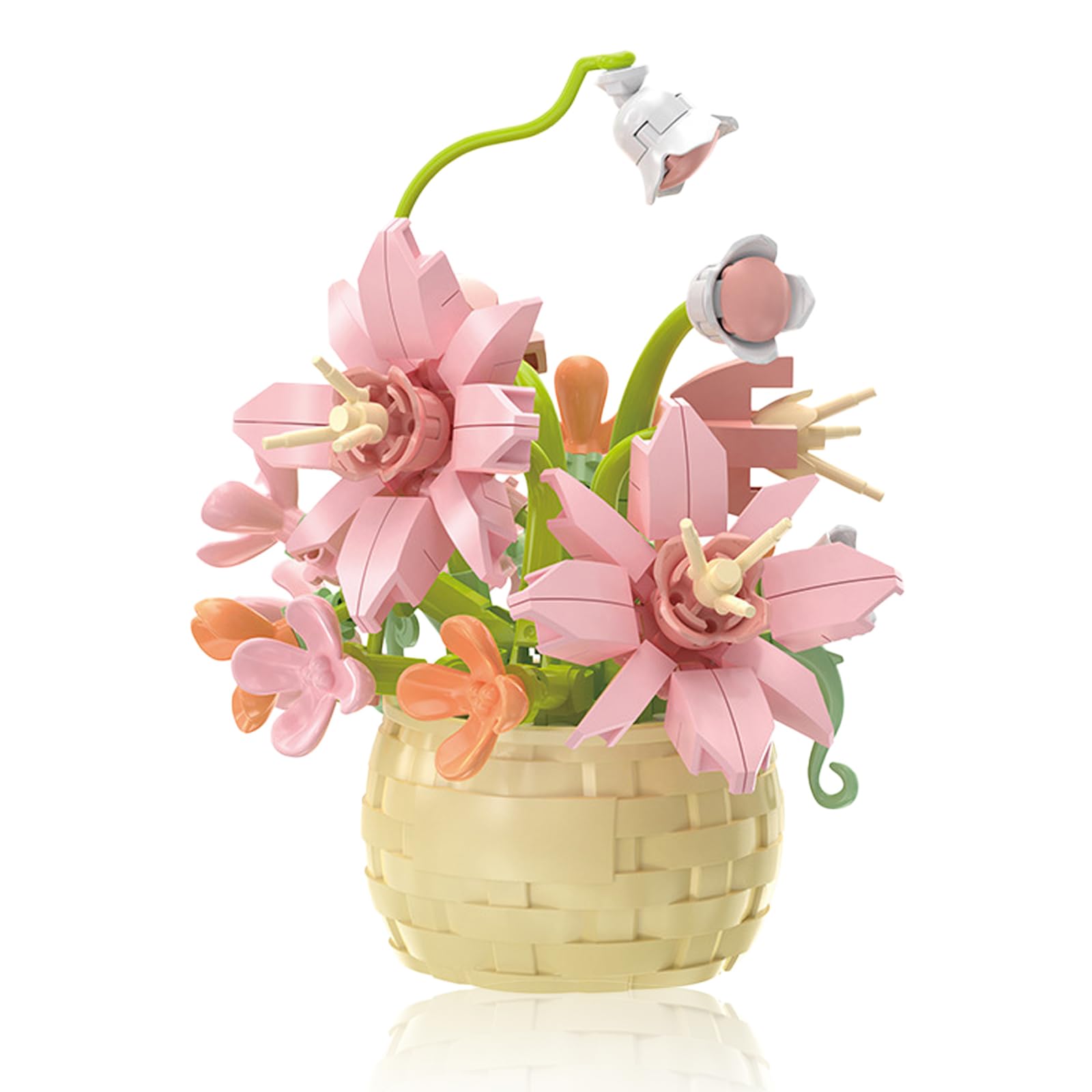 Vilbocr Mini Blumen Bauklotz Set,Blumenblöcke Spielzeug,Pflanzen und Sukkulenten Spielzeug,Bauklotz Blumentopf,Botanische Sammlung Geburtstagsgeschenk (Parfümierte Lilie 155Pcs)