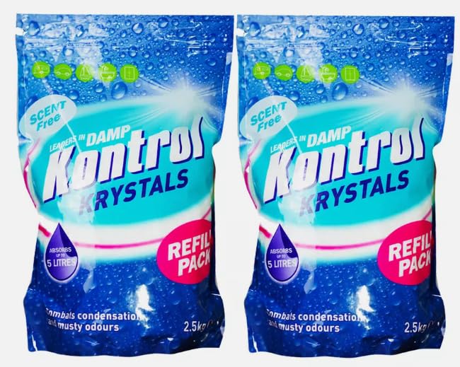 Kontrol Refill Moisture Trap Damp Mould Absorber Crystals - Hygroscopic Calcium Chloride for Condensation, Mildew, and Odor Removal - 5 Kg