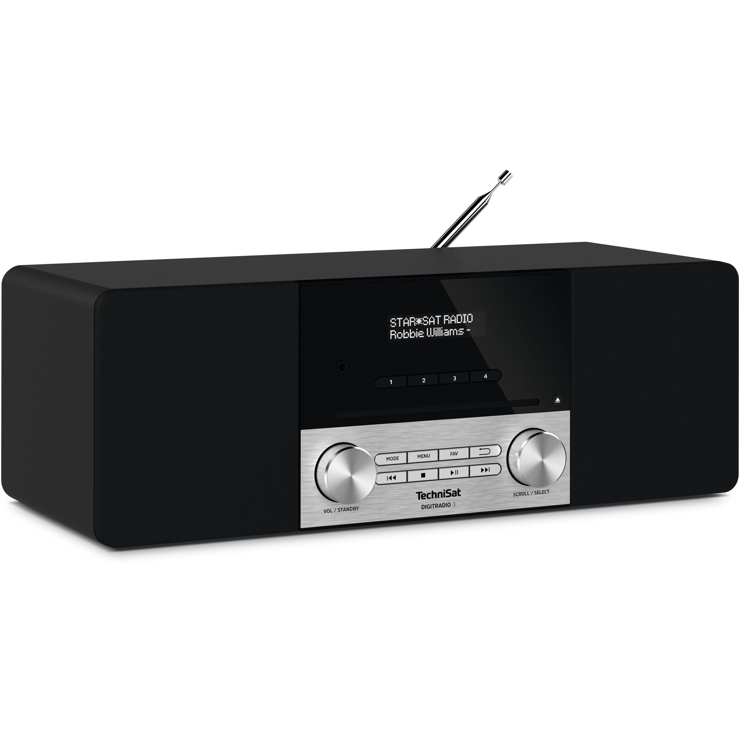 TechniSat DIGITRADIO 3 - Radio Stereo DAB, Impianto compatto (DAB+, VHF, Lettore CD, Bluetooth, USB, Ingresso per cuffie, Ingresso AUX, Radiosveglia, Display OLED, 20 Watt RMS), Nero