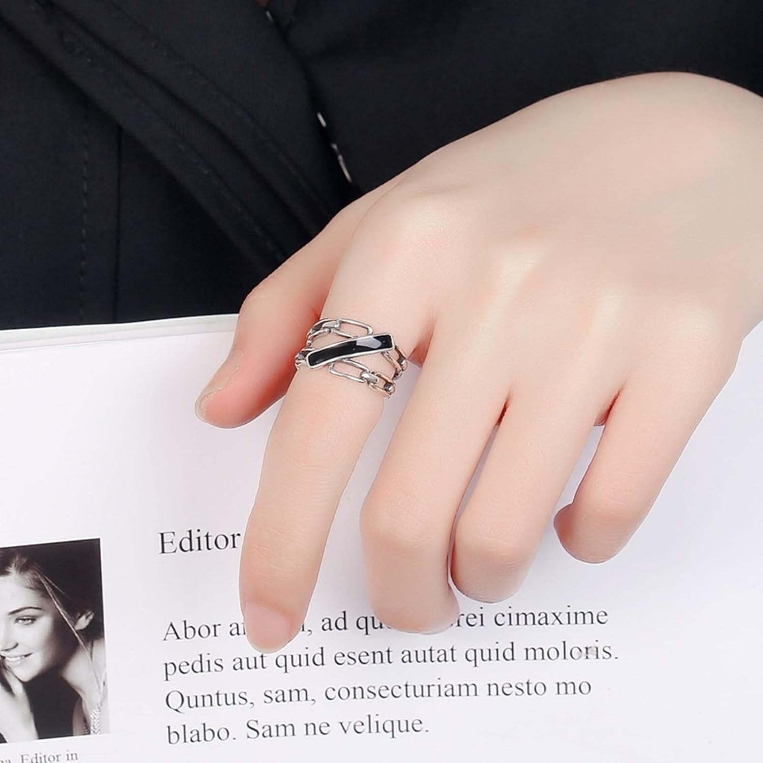Anillos Ajustables de Plata de Ley 925, Anillos Lindos for niñas Adolescentes, Anillo de Plata de Ley Ajustable Cadena epoxi Forma Irregular Anillo de la Suerte alianzas de Boda