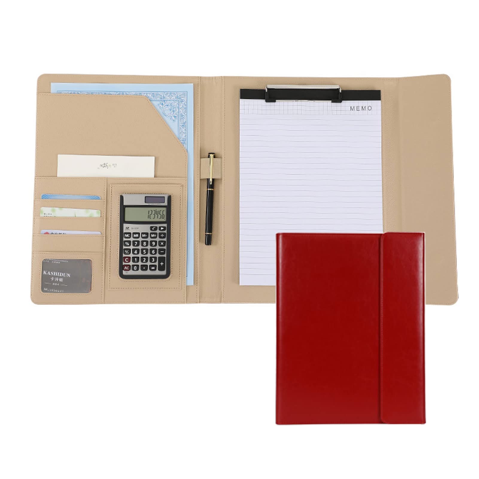 Conférencier cuir porte documents A4 avec porte bloc et calculatrice intégrée