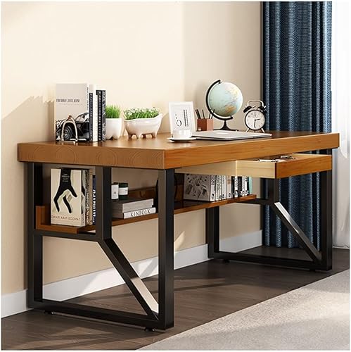 Escritorio moderno de metal de madera maciza para computadora, oficina en casa, estación de trabajo de escritura y lectura, escritorio de