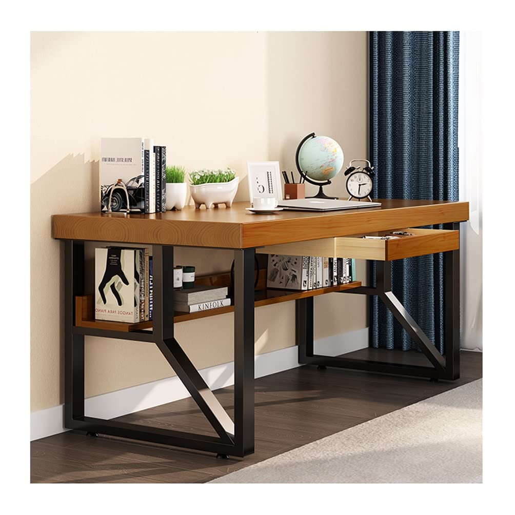 Wdsopk 1 Modern Solid Wood Computer Desk, Metal Stand Home Office Pine Pc Desk Writing Desk Workstation, 5Cm Thick Desktop（120X60x75cm）