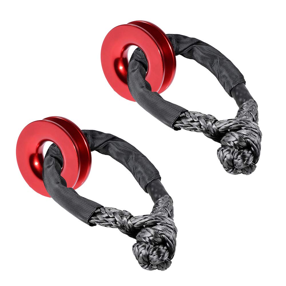 2 Sets Recovery Snatch Ring RED + UHMWPE 1/2 inch Synthetic Soft Shackle Black Rope with Protective Sleeve for Sailing SUV ATV UTV 4X4 Towing Truck Climbing Boating