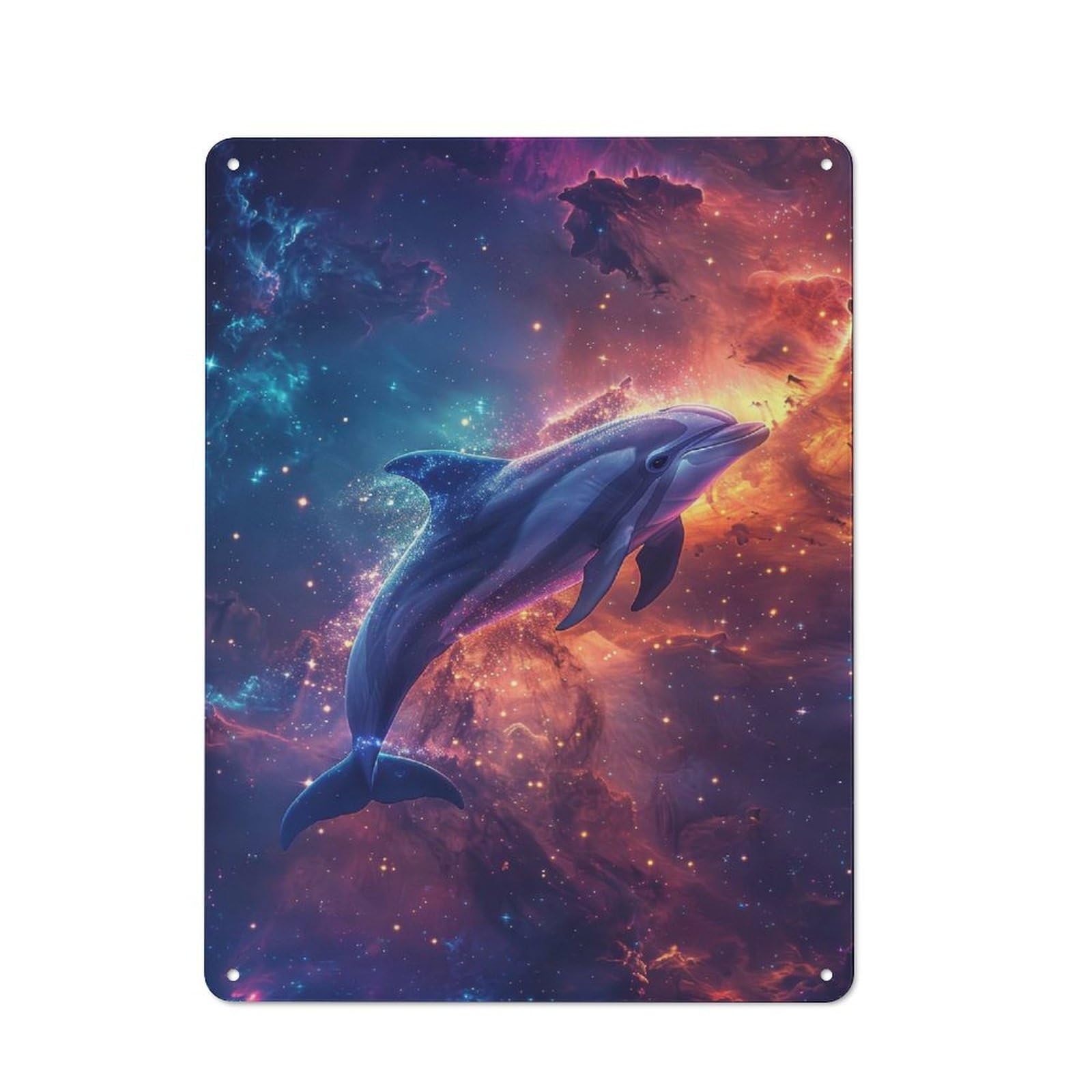 Cosmic Dolphin Metal Gift Sign 40x30cm, Vintage Home Wall Decor for Home, Shop, Pub Or Studio Wall