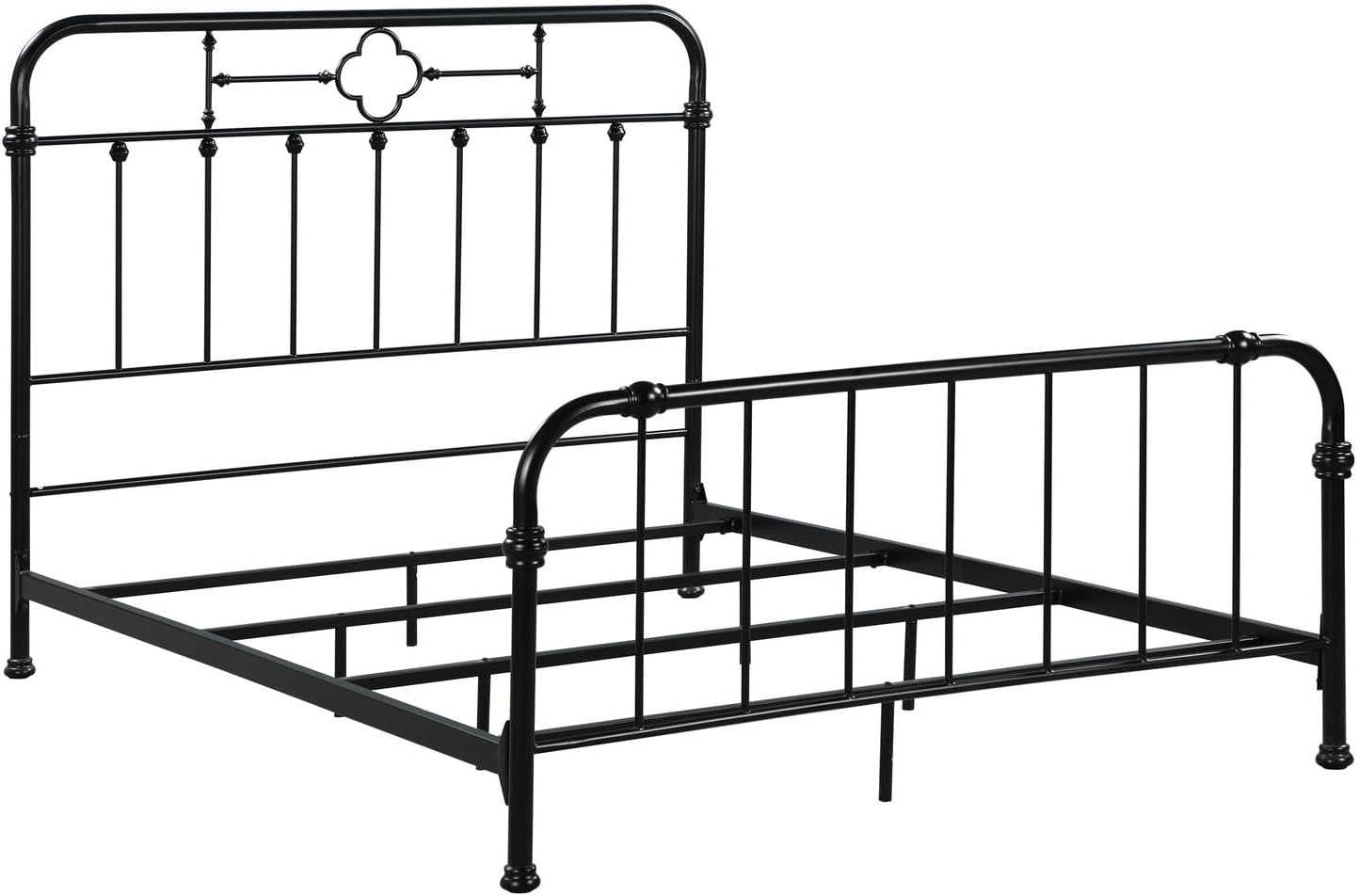 Matte Black Queen Metal Bed with Upholstered Headboard