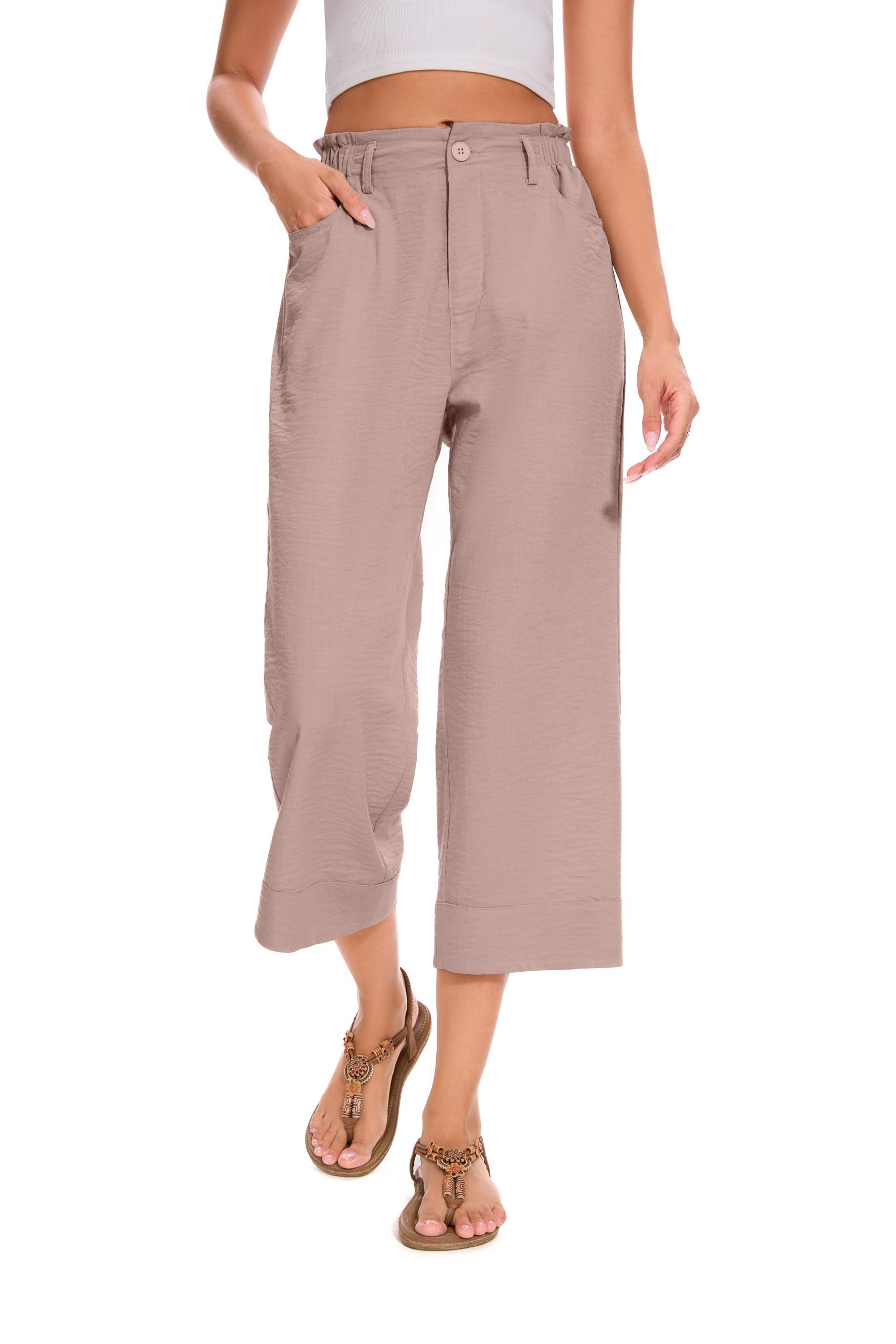 FUNYYZO Wide Leg Pants Women's High Elastic Waisted in The Back Business Work Trousers Long Straight Suit Pants — view 16