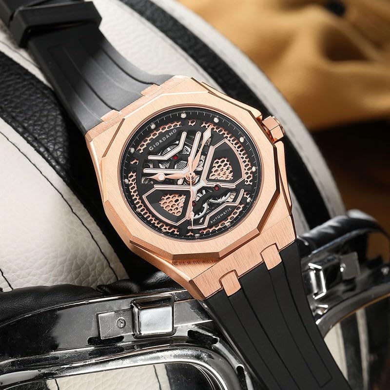Image of Giordano Automatic Unique Watch for Men with Stainless Steel Case, Silicone Strap, Luxury Design & Water Resistant