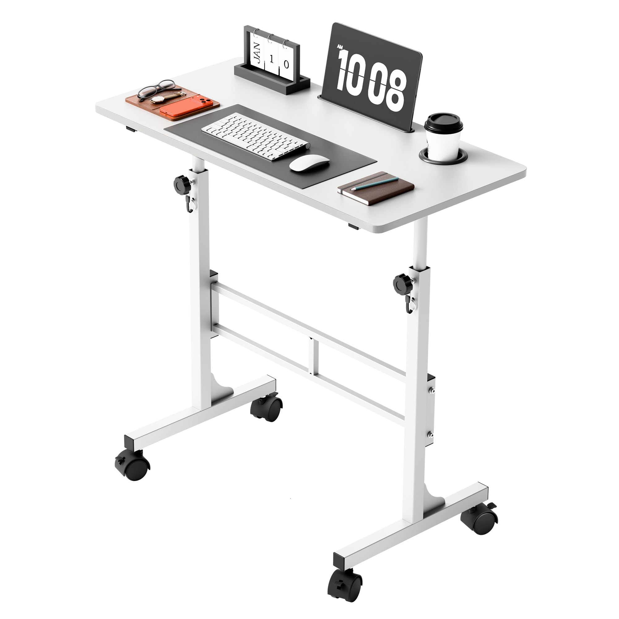 Shahoo Standing Desk Adjustable Height Mobile Stand Up Desk with Wheels 32 Inch Portable Rolling Desks Computer Office