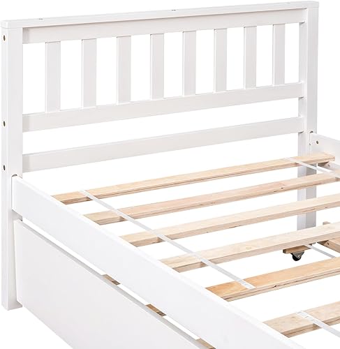 Miniatura 5 de TRIPLE TREE Base de cama individual con nido, cama de plataforma individual con nido extraíble, marco de cama de plataforma doble de madera con