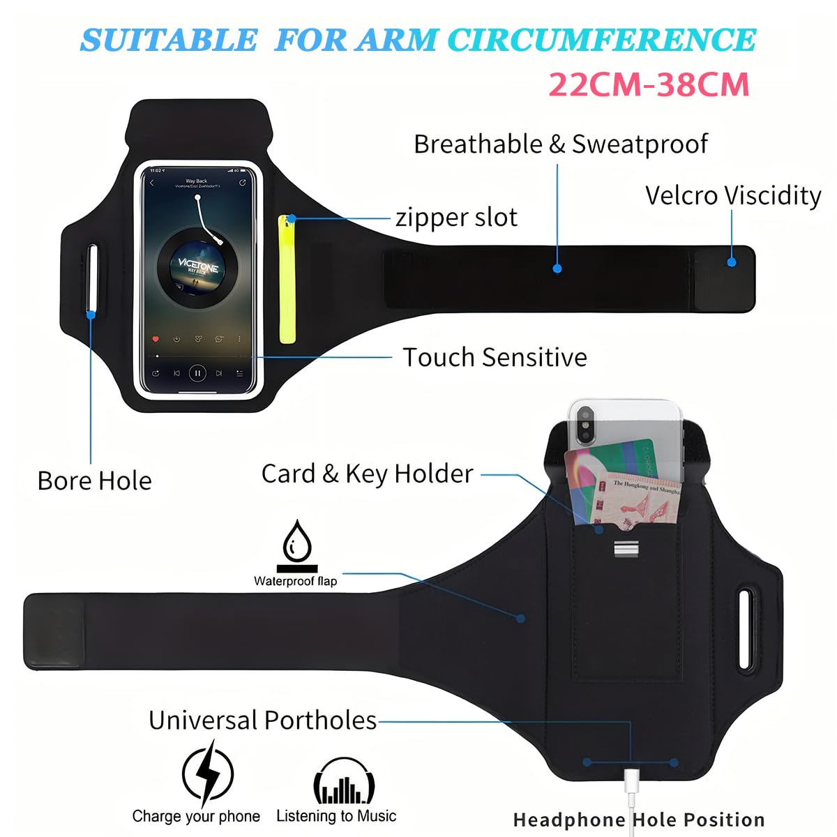 Yuexitech Fascia da Braccio Running Porta Cellulare, Custodia Antisudore Sportiva per iPhone 16/15/14/13/12 Pro Max fino a 6,8 Yuexitech Fascia da Braccio Running Porta Cellulare, Custodia Antisudore Sportiva per iPhone 16/15/14/13/12 Pro Max fino a 6,8