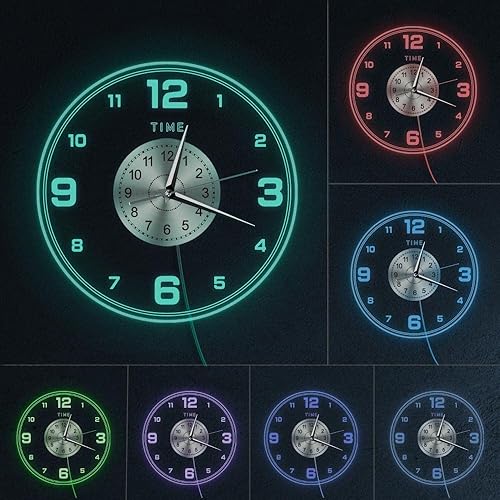 Miniatura 7 de Reloj de pared de 12 pulgadas que brilla en la oscuridad con 7 modos luminosos, luz nocturna LED minimalista, reloj de pared luminoso, fácil de