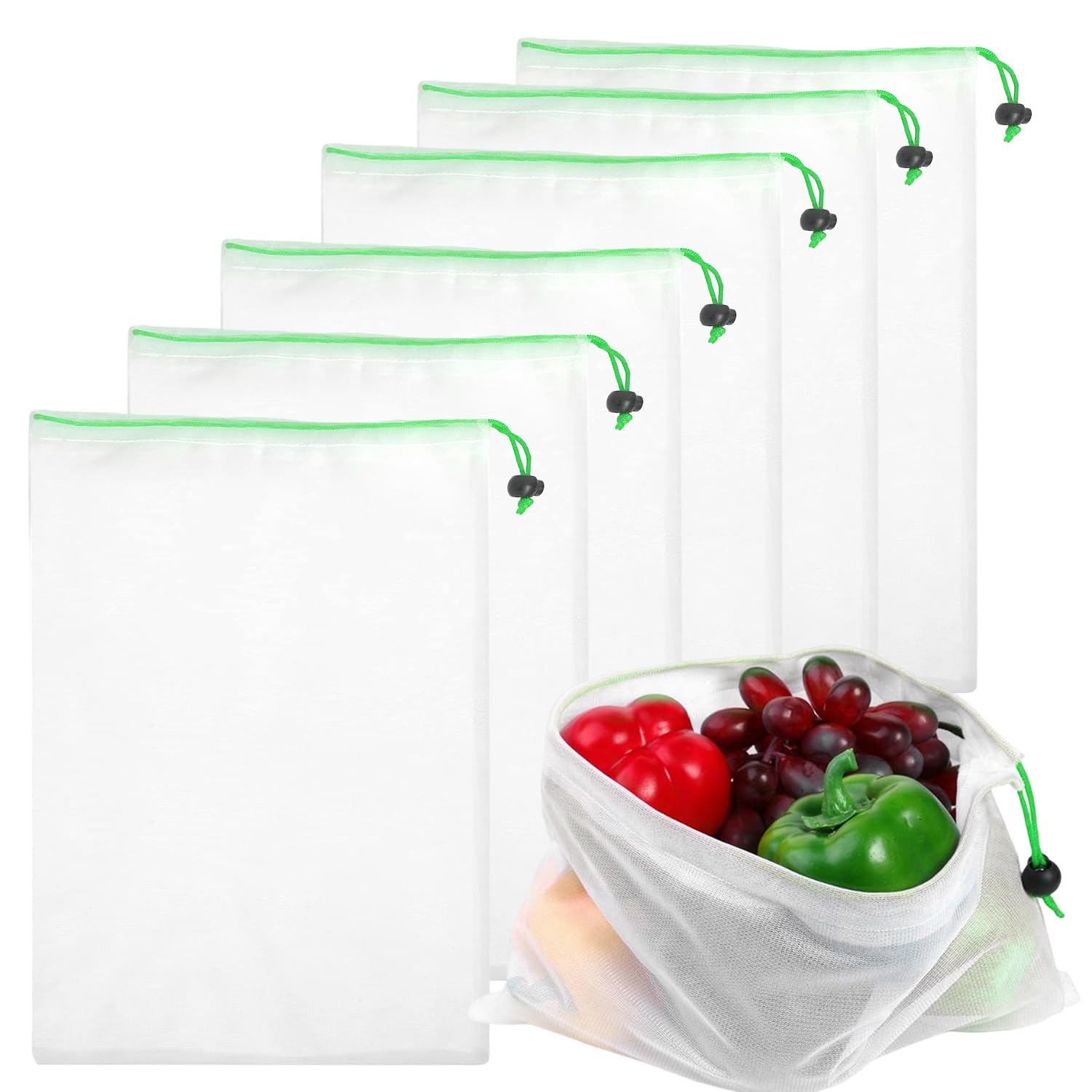 6Pcs Sacs En Filet Sacs En Filet Réutilisables Sac En Filet à Cordon