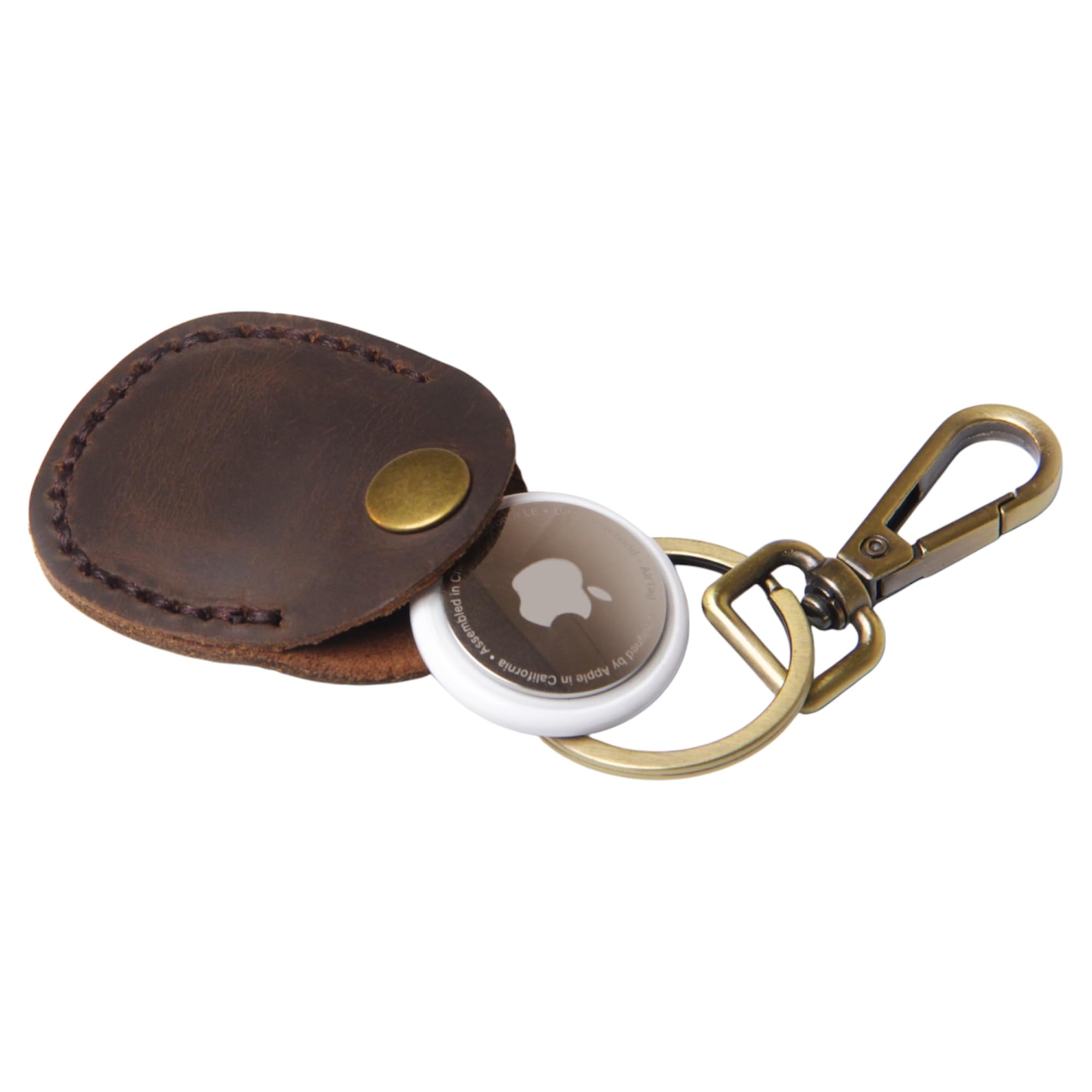 Lee Loft Unisex Coffee 100% Genuine Leather Airtag Keyring Holder – Premium Handmade Apple Air Tag Case With Snap Button – Scratch-Resistant, Secure Air Tag Holder (Coffee)