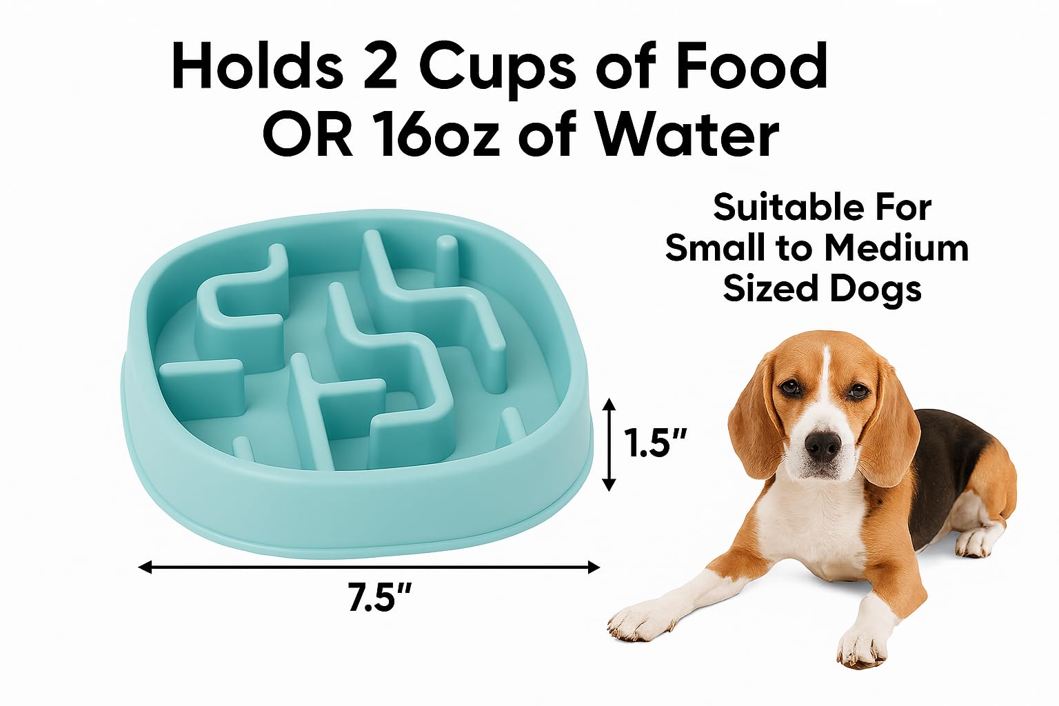 Slow Feeder Bowl, Puzzle Maze for Fast Eaters, Small to Medium Dogs, Helps Prevent Bloat & Aid Digestion, Holds 2 Cups Wet or Dry Food, Non-Slip, Made Without BPA, Blue - image 2