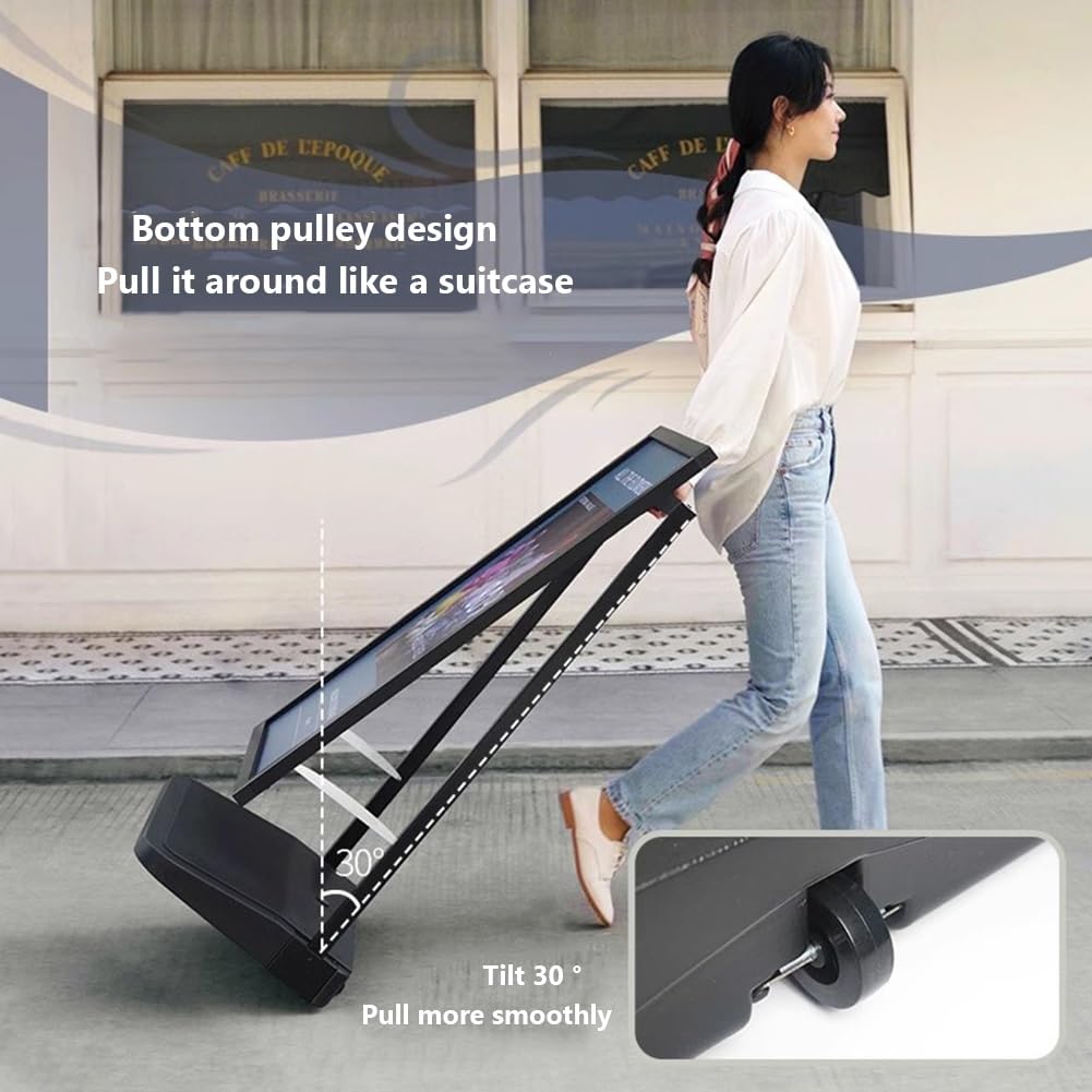 Porta Letreros Metálico Resistente para Aceras De 61 X 91 Cm. Soporte para Carteles En Aceras Exteriores. con Base De Agua Rellenable Y Ruedas. Marco De Aluminio Resistente(Gold)