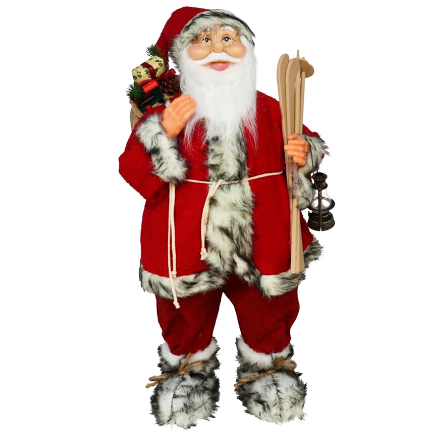 Acan Tradineur - Figura de Papá Noel con esquís, poliéster y plástico, Santa Claus de pie, decoración Festiva, Adornos Navidad, escaparates, hogar (Rojo - 80 cm)