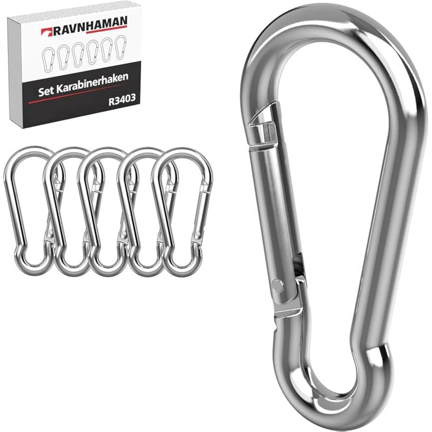 RAVN HAMAN Lot De 10 Mousquetons De Sécurité 8mm – Noir – Charge Max 30 Kg – Idéal Hamacs, Sacs, Porte-clés, Décor Suspendu
