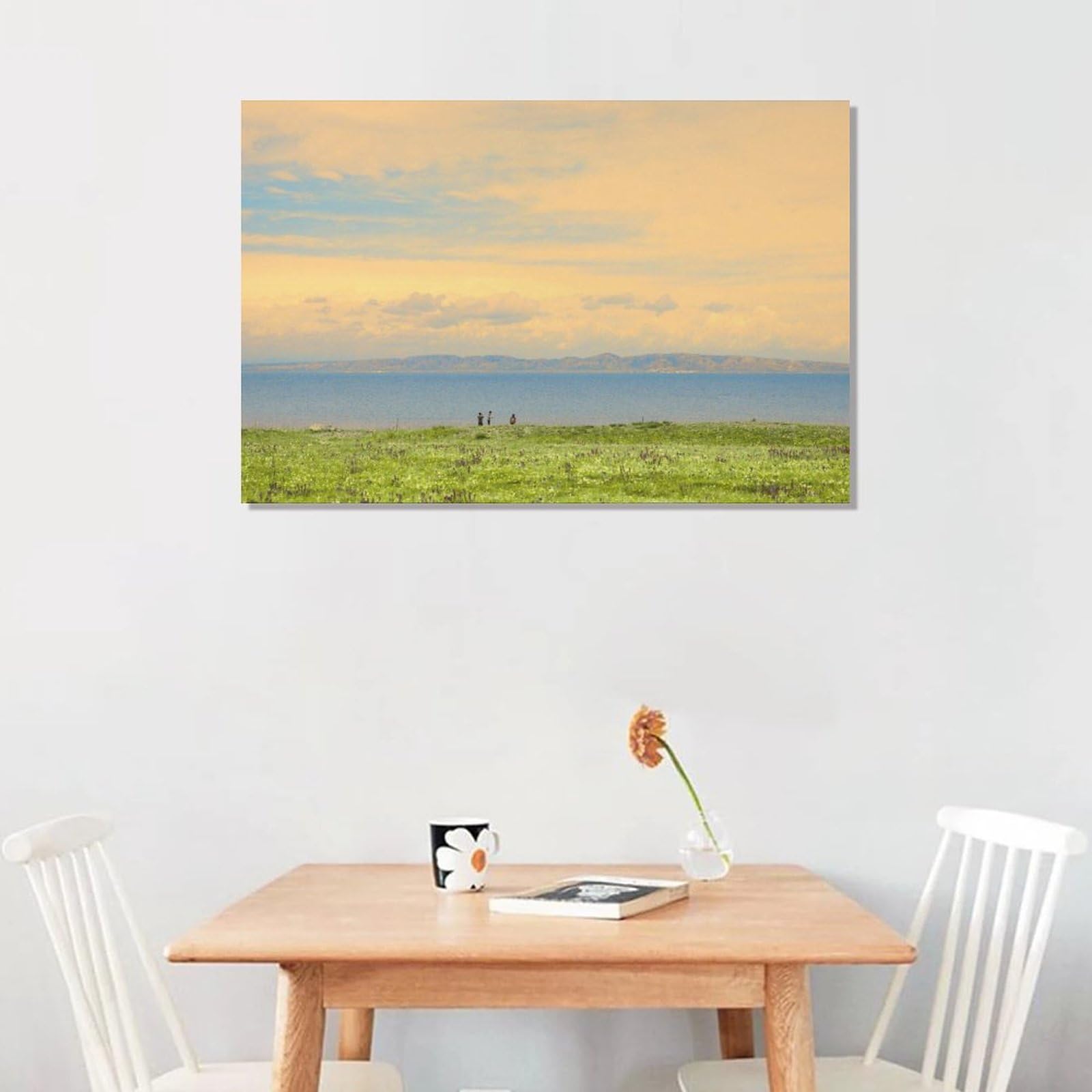 絵画 インテリア絵 額付 (黒) 油絵　 F4-080111　風景（草原青い空） 絵画インテリア絵 額付 (銀) 油絵 F4-080111 風景（草原青い空