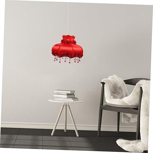 Miniatura 4 de OSALADI Pantalla de lámpara de estilo europeo festoneada cúpula con cuentas de borla de encaje, cubierta de lámpara de tela floral, pantallas de luz