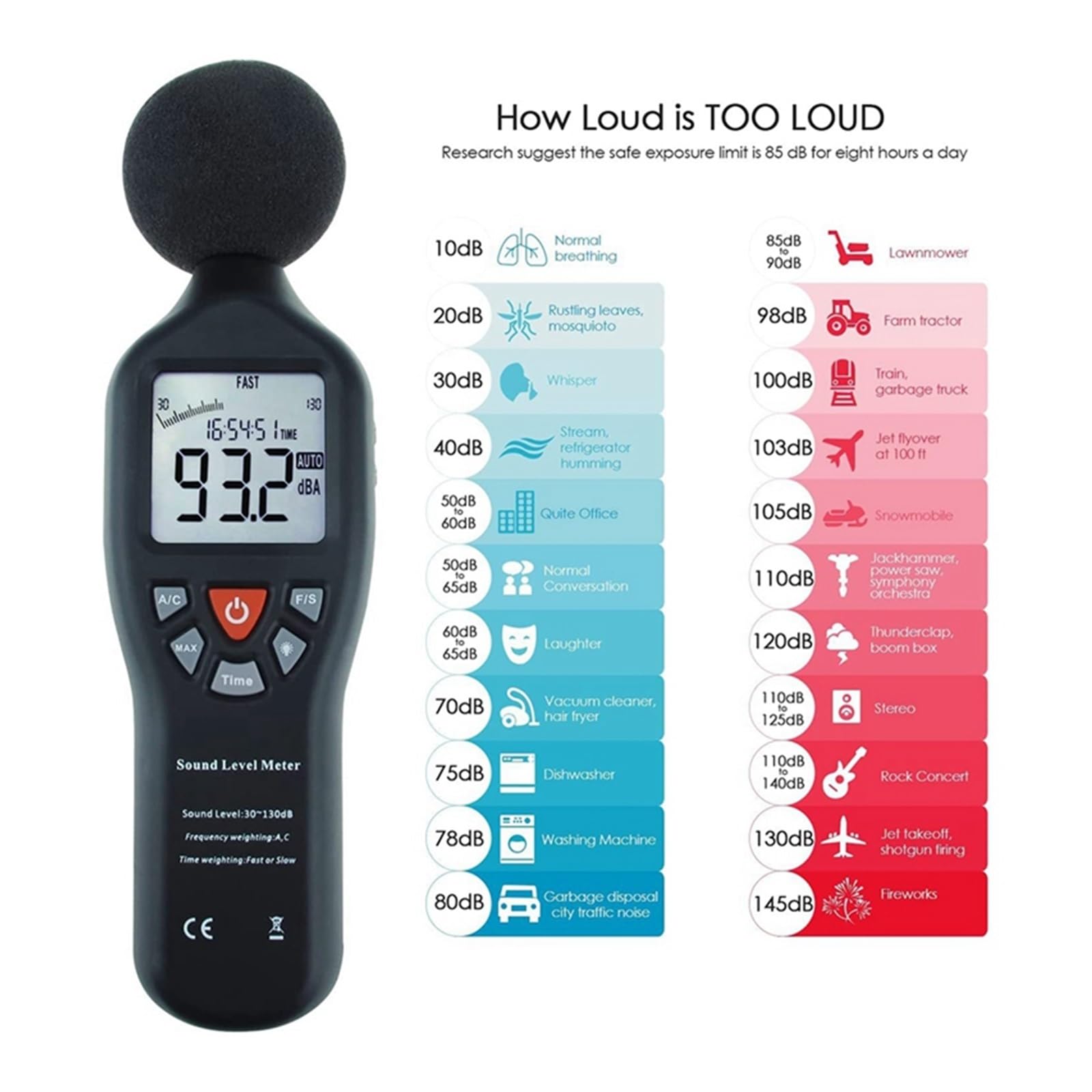 Medidor de sonido digital Medidor de nivel sonido Sensor ruido alta precisión medidor decibelios 30-130DB Monitor LCD Digital probador grabadora USB con CD Probador de nivel de ruido de decibeles