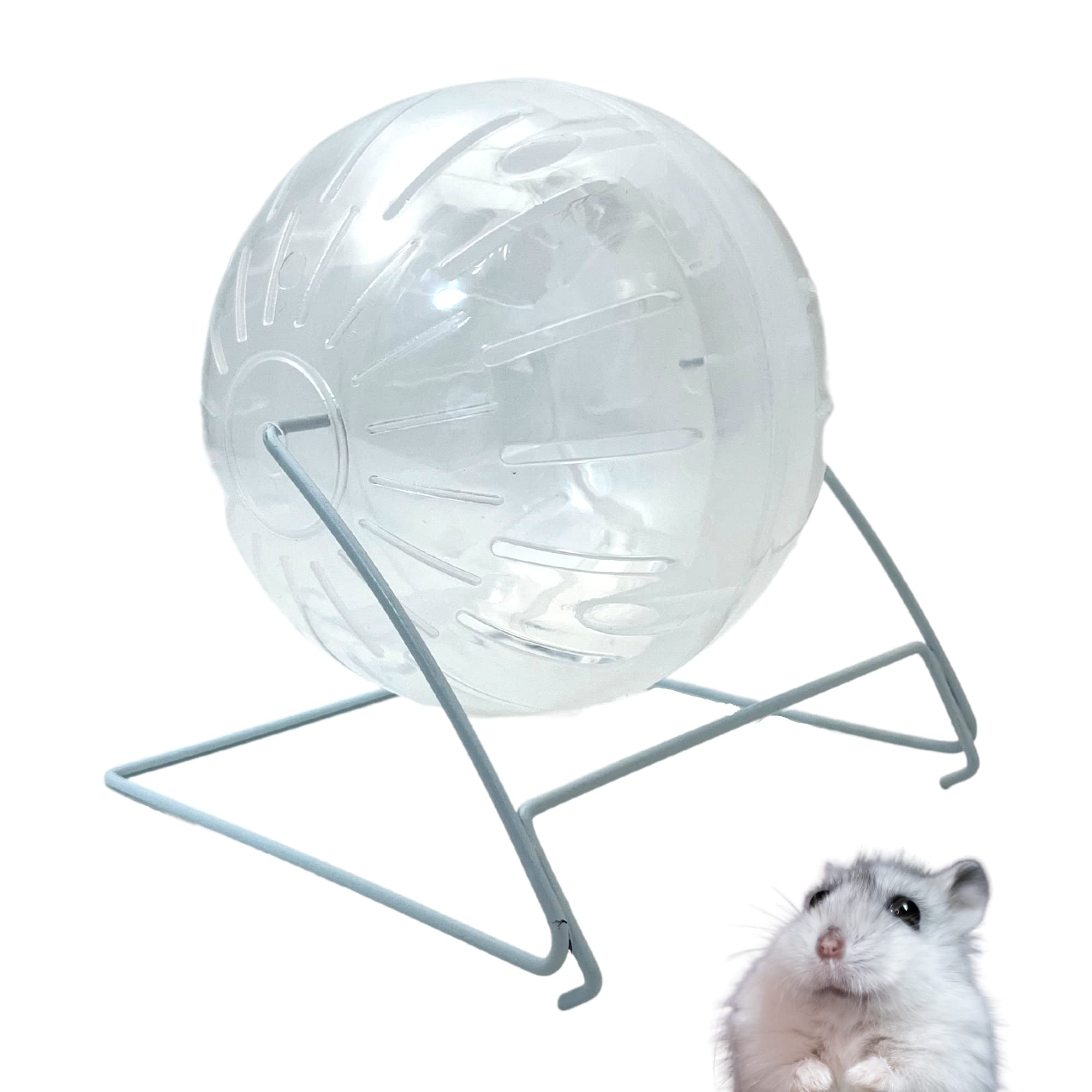 KianLife Bola Hamster Transparente + Soporte Para Rueda - Bola Para Hamste Ruso - Rueda Hamster Transparente - Juguete Hamster - Soporte Jaula Hamster - 12cm. (BHTransparente)