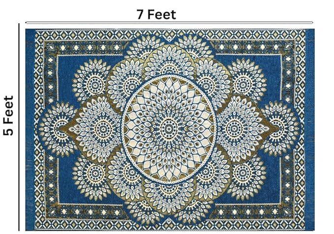 Image of Traditional Cotton Carpet 5x7 Feet Soft & Superfine Velvet Rug for Living Room, Hall & Bedroom | Designer Carpet /Area Rug Dari | Trendy & Durable Kalin Reactangular (Aqua)