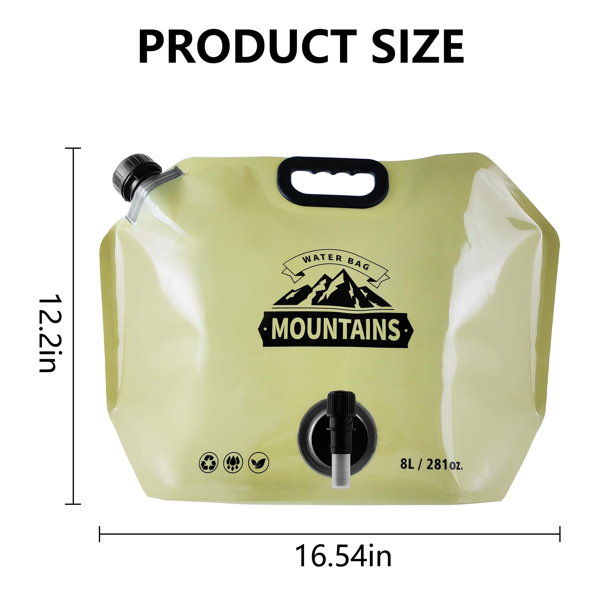 MRBULLOCK Collapsible 8L Water Storage Bag, BPA-Free Portable Folding Water Jug with Adjustable Faucet, Leakproof Emergency Water Bag for Camping, Hiking, Riding, Outdoor Sport (GREEN, 1)