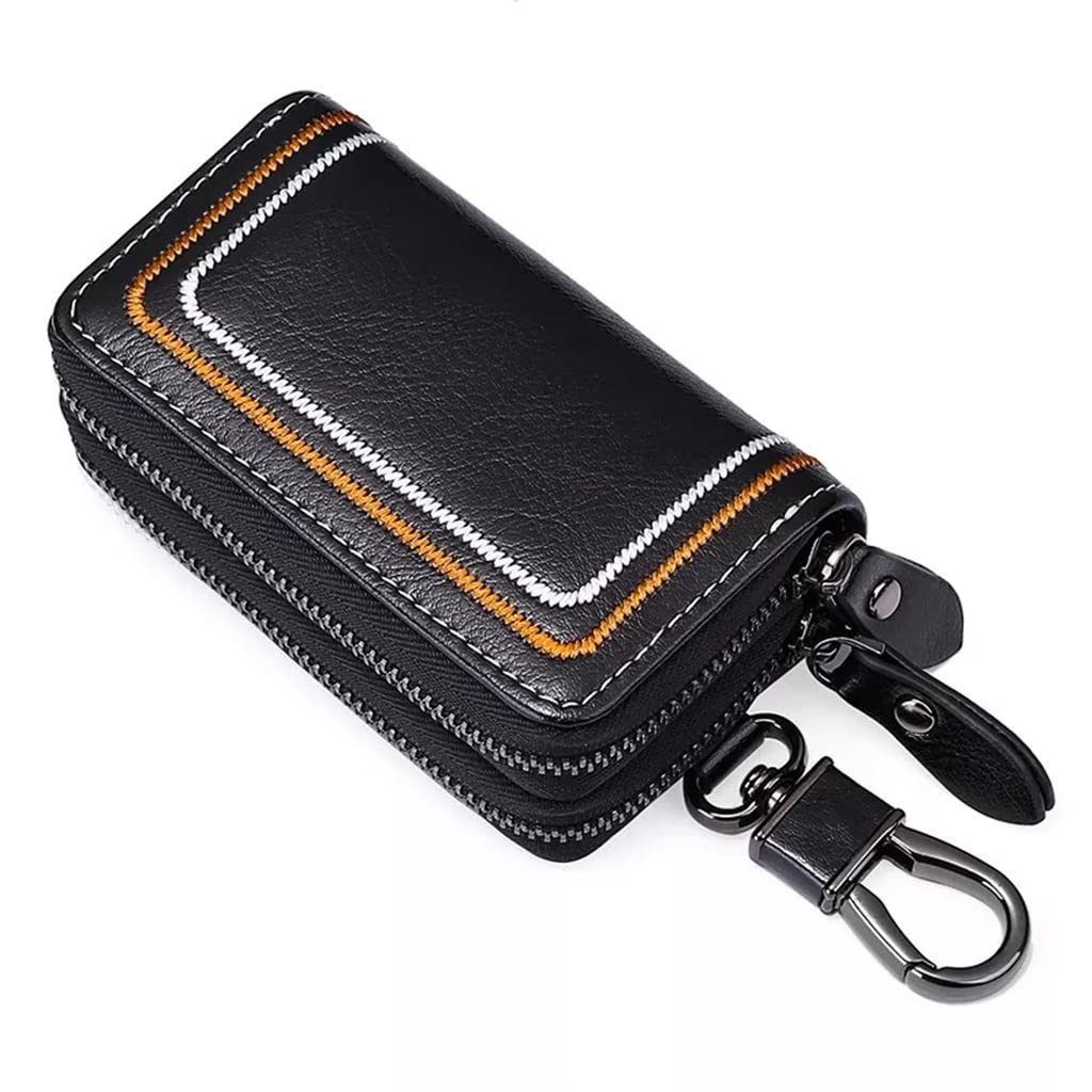 PLABBDPL echt lederen autosleutel heren sleutelhoes, dames sleutelhanger kaartsleuven bankbiljet vak, hoogwaardige design sleutelhanger etui 1 stuk, blauw, bruin, X-Large, Klassiek