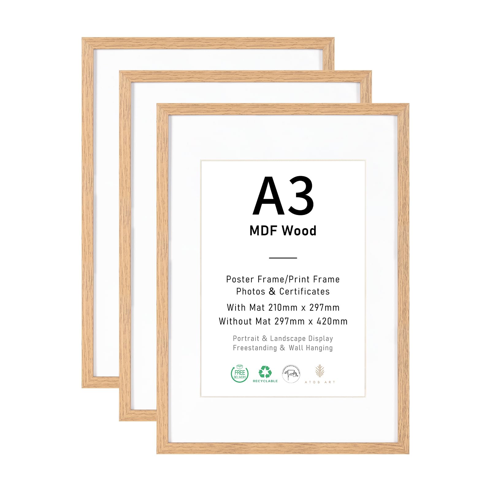 ATOBART 10x15 Braun Bilderrahmen,4x6 zoll MDF Holz Fotorahmen mit Acrylglas zum Tischdisplay&Aufhängen,3er Set