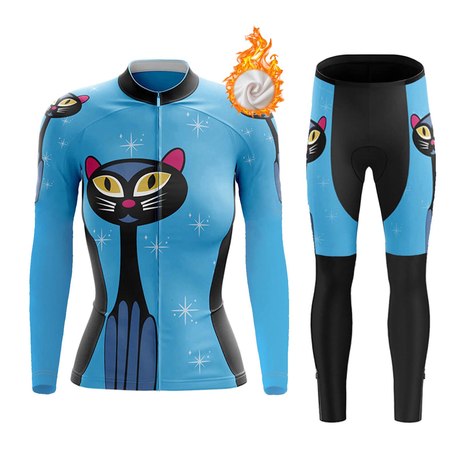 Completo Ciclismo Donna Invernale Abbigliamento Bici MTB Tuta da Ciclista Termico Vello,Maglietta Bicicletta Giacca Manica Lunga e Pantaloni con 19D Gel Imbottiti,Maglia da Ciclo Strada Traspirante