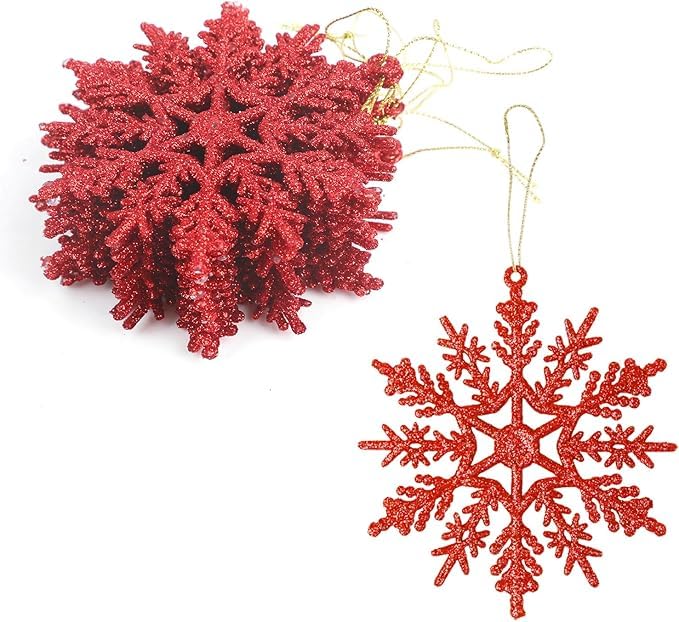 12 Stück Schneeflocken Deko Weihnachten, Rot Christbaumschmuck Papie,...