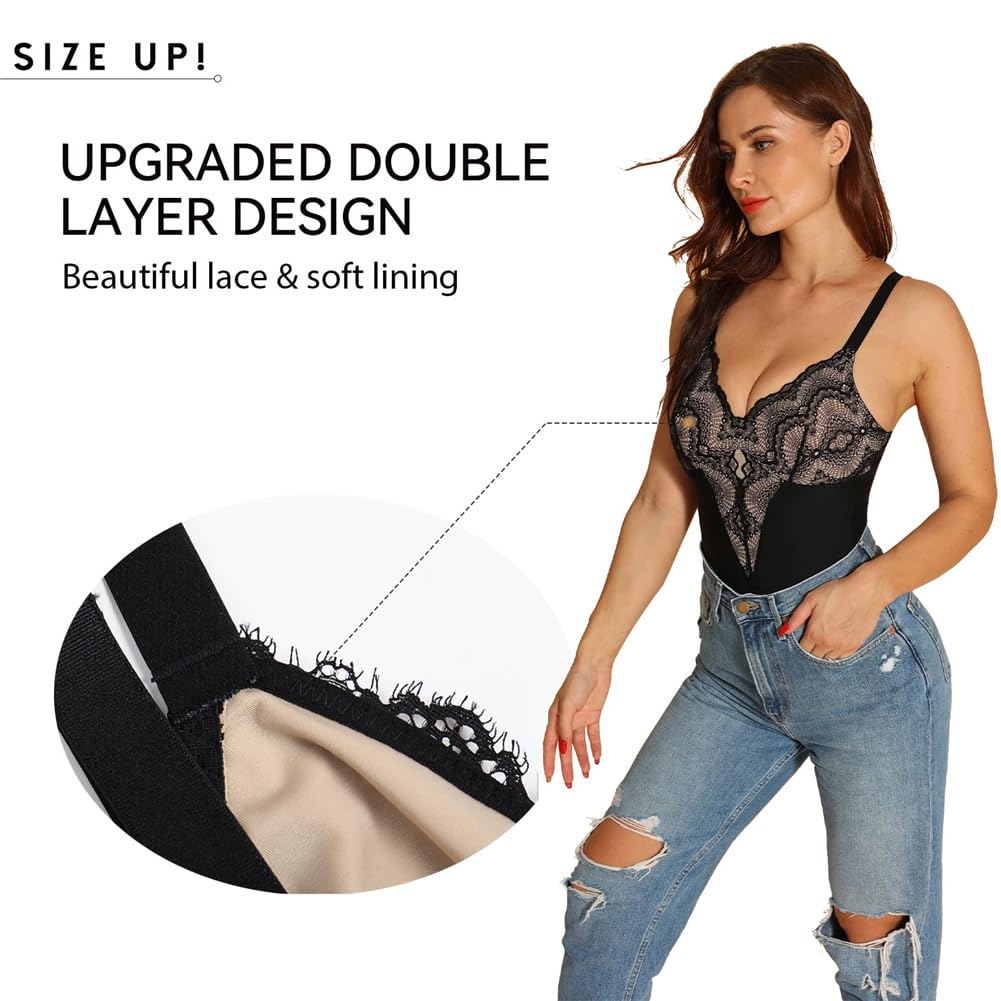 Body Gainant en Dentelle pour Femme, Effet Gainant, col en V, Dos Nu, Amincissant, Lingerie Sexy, Corset