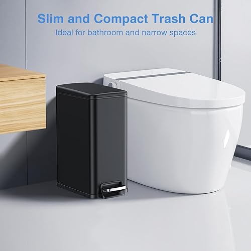 Miniatura 7 de BETHEBEST Bote de basura pequeño de 6 litros1.6 galones con tapa de cierre suave, cubo de basura rectangular para baño con papelera extraíble, cubo