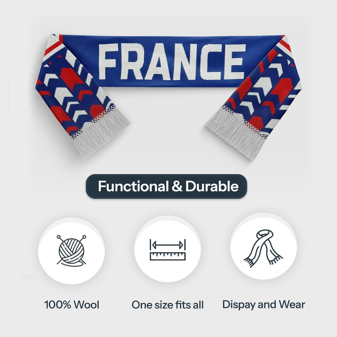 TACKLE FROM BEHIND France Knitted Football Scarf, 100% Wool, 48" x 7", Soft and Warm, with Hanger, Gift for Football Fans 4