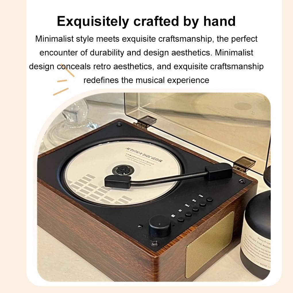 Lettore CD Bluetooth portatile per ascoltare la tua musica preferita ovunque. Design elegante e retrò. Batteria al litio integrata da 2000 mAh, marrone