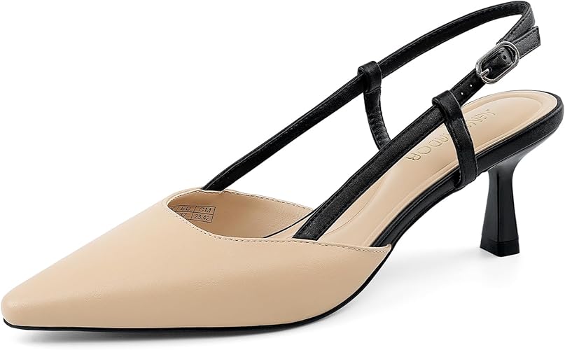 JENN ARDOR Women's Slingback Kitten Heel Closed Pointed Toe Dress Pumps Shoes for Women Comfortable Low Heeled Sandals Wedding Party Pumps Nude Black Size 9