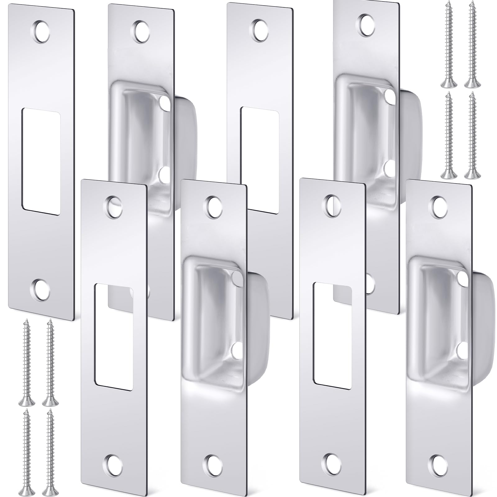 Hicarer 4 Pcs 1-1/4" x 4-7/8" Mortise Lock Strike Plate Door Universal Security Deadbolt Strike Plate and Box, Chrome Plated