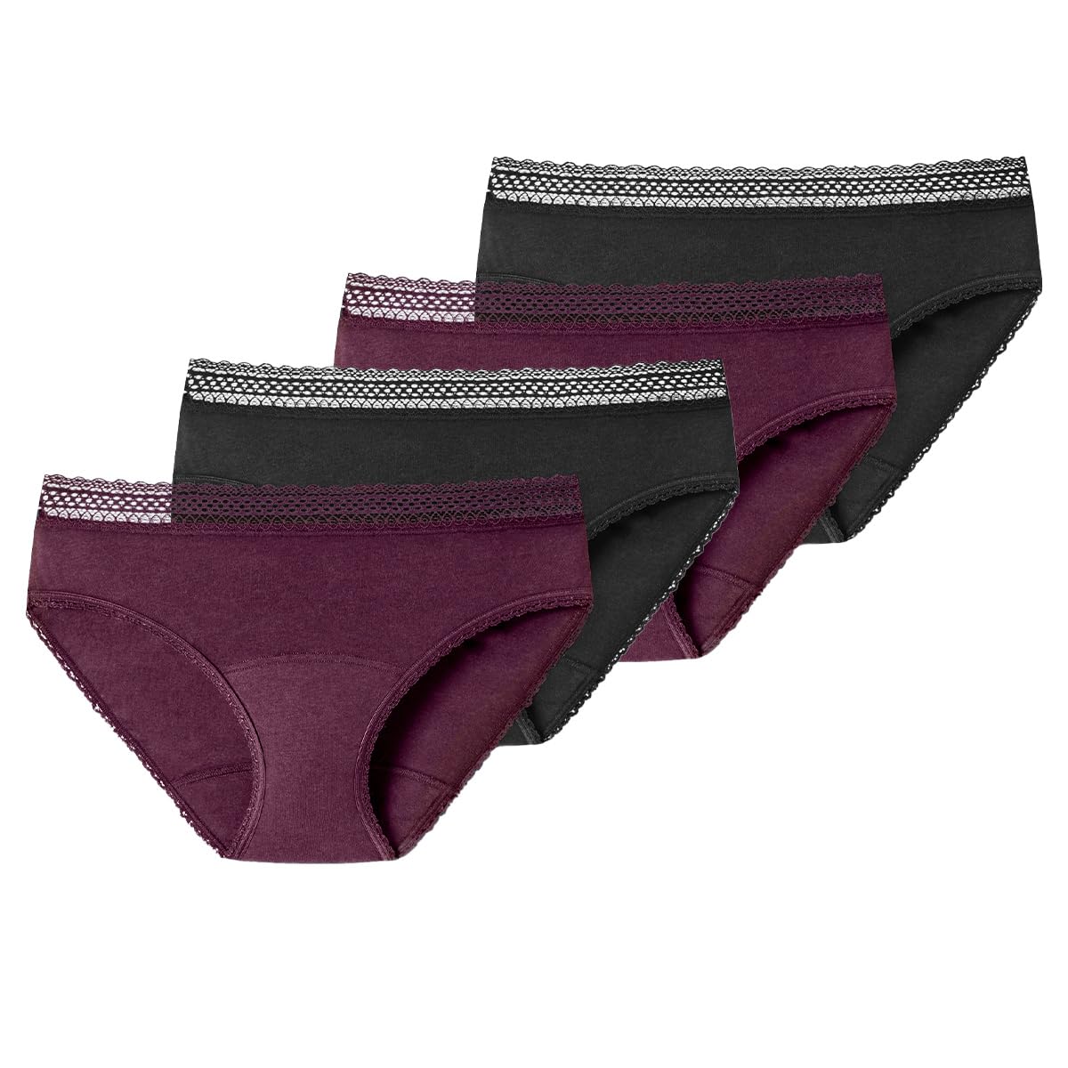 Schiesser - Secret Care - Perioden Slip - 4er Pack (42/44 Schwarz/Pflaume)