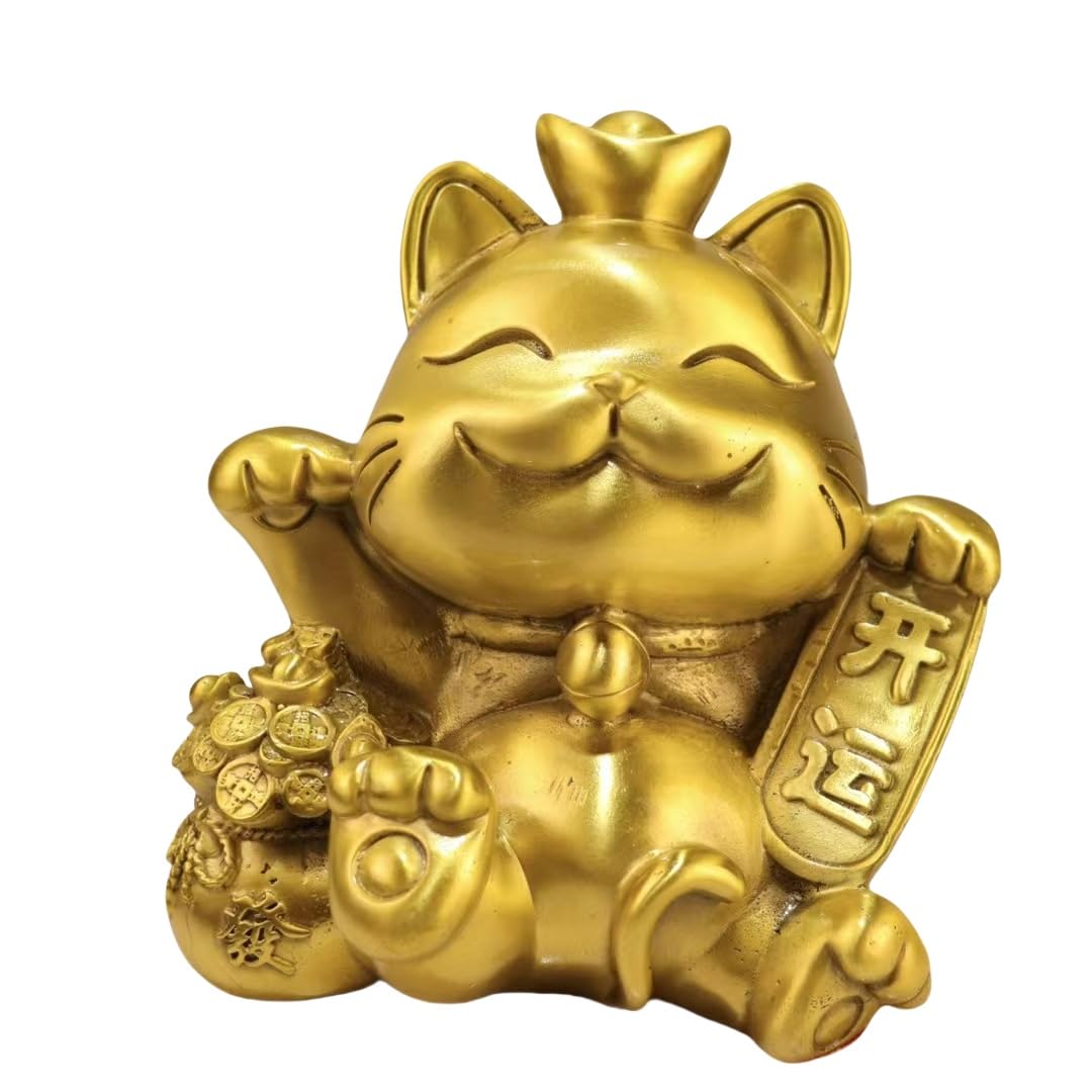 Dytartzx #1 Feng Shui Statue Happy Cat Statue Brass Figurines Feng Shui For Luck Wealth