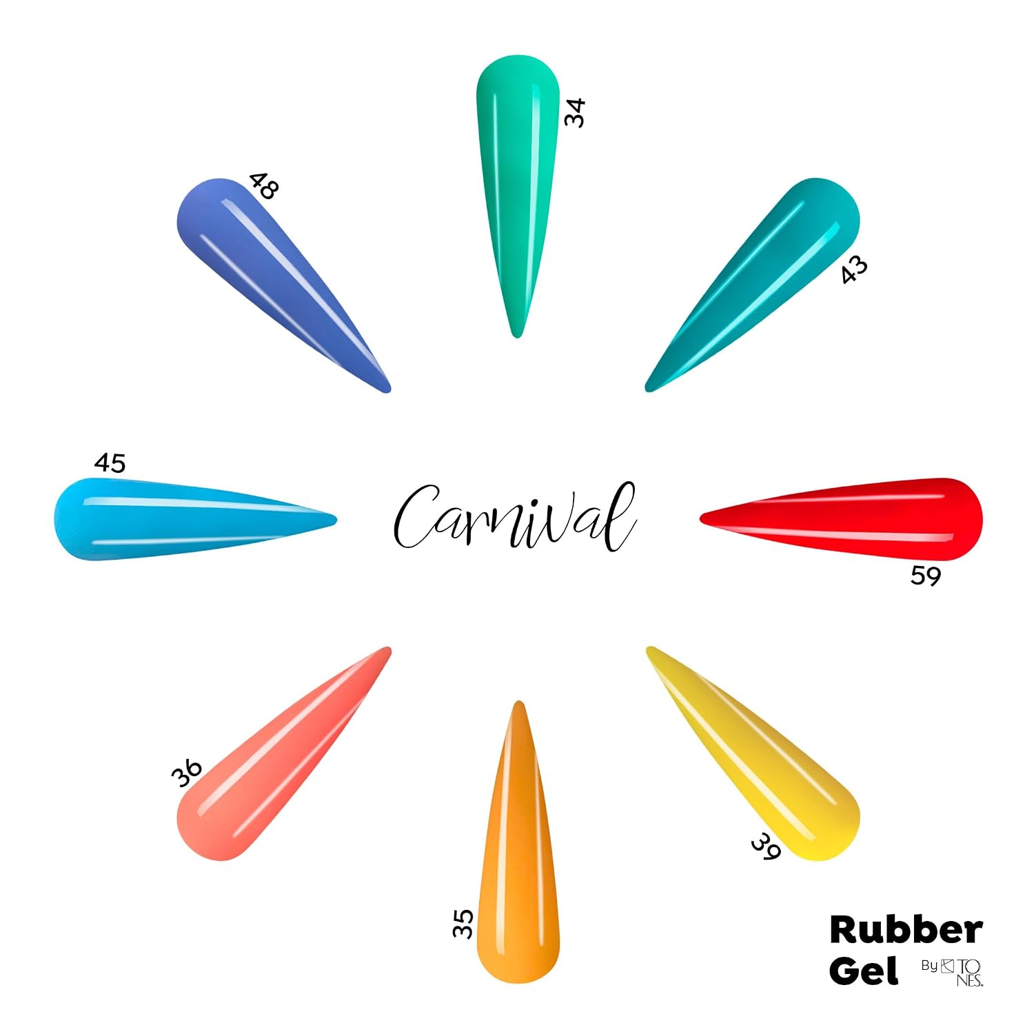 Tones Professional 8 Colors UV LED Rubber Nail Gel for Nail Reinforcement, Extensions, Sculpting & Overlays, Flexible Self-Leveling Formula, Soak-Off, No Shrinking or Lifting (15 ml, Carnival)