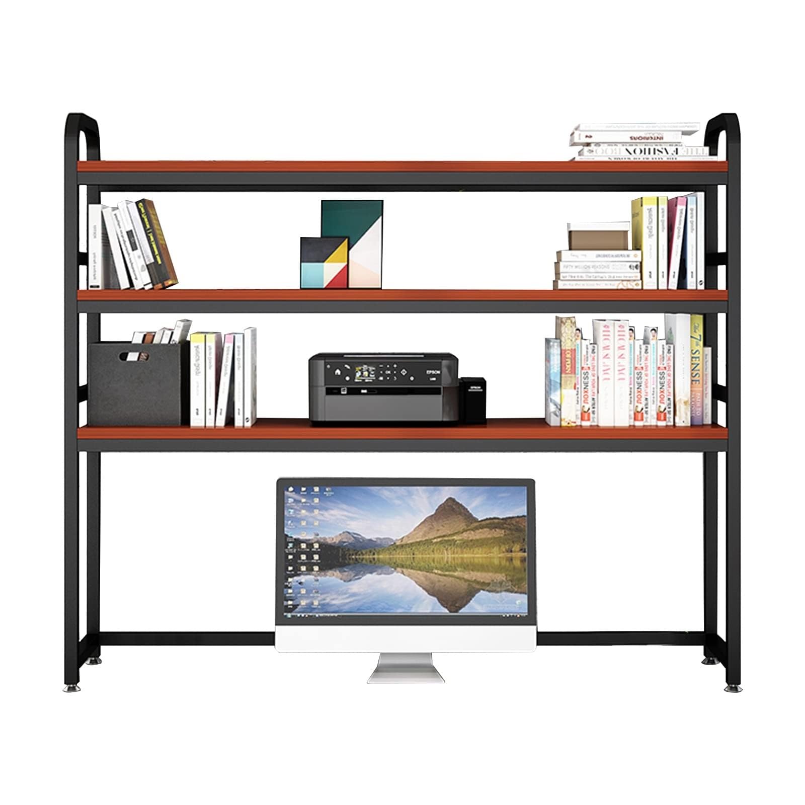 ASerZenith Desktop Bookshelf Bookcase for Computer Desktop - Desktop Bookshelf Organization Rack,Metal Printer Stand Supplies Organizers