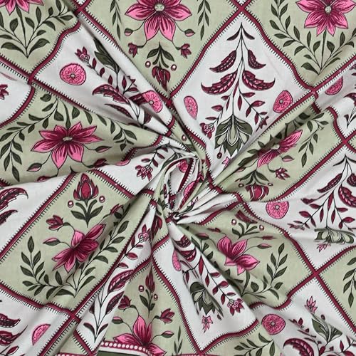 Image of 100% Cotton Single Bedsheet with 1 Pillow Cover | 240 TC Pure Cotton Flat Bed Sheet | Traditional Jaipuri Printed Bedding Set | Soft & Breathable | 60 x 90 Inch (Rangmahal Single 56)